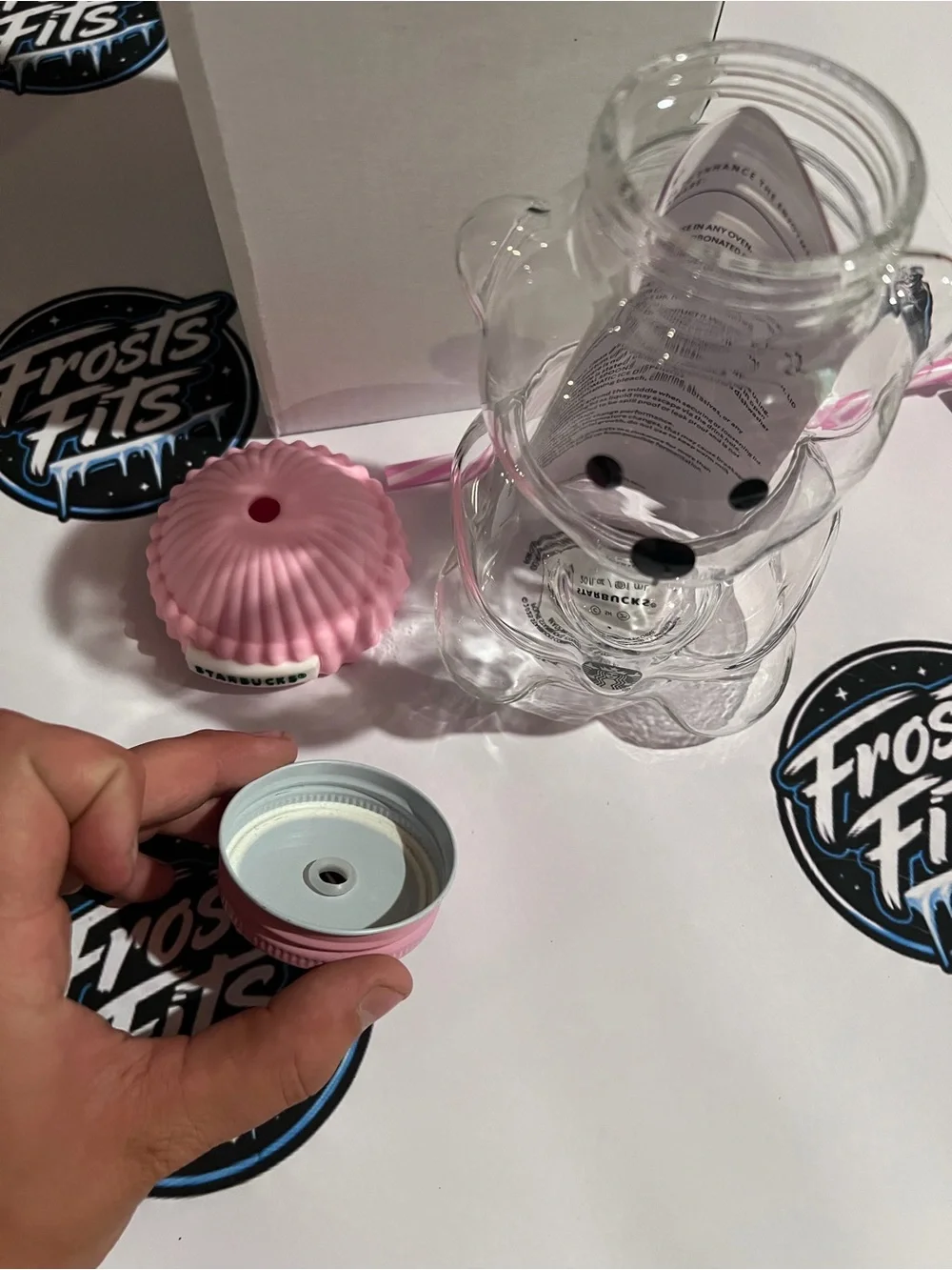 Starbucks Clear Bear-Shaped Kids Bottle with Pink Cap and Pink-White Straw